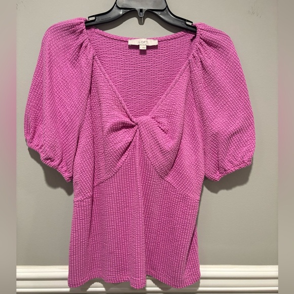 Women's Loft Short Sleeve Puff Top. Color is fuschia. Worn 1x. Size Large - Picture 8 of 12